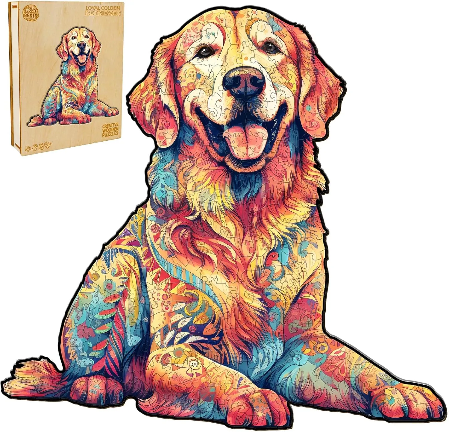 Family Game WOODBESTS Wooden Puzzle sensation law giant lure for Adults, Loyal Golden Retriever Dog Puzzle (M, 200pcs, 12.5"x11.9") Beautiful Wooden Box, Wooden Jigsaw Puzzles Unique Shape, Birthday Gifts for Adults and Kids 