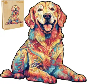 Family Game WOODBESTS Wooden Puzzle sensation law giant lure for Adults, Loyal Golden Retriever Dog Puzzle (M, 200pcs, 12.5"x11.9") Beautiful Wooden Box, Wooden Jigsaw Puzzles Unique Shape, Birthday Gifts for Adults and Kids 