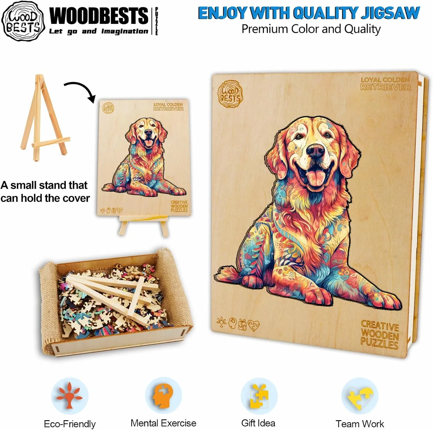 Family Game WOODBESTS Wooden Puzzle sensation law giant lure for Adults, Loyal Golden Retriever Dog Puzzle (M, 200pcs, 12.5"x11.9") Beautiful Wooden Box, Wooden Jigsaw Puzzles Unique Shape, Birthday Gifts for Adults and Kids 
