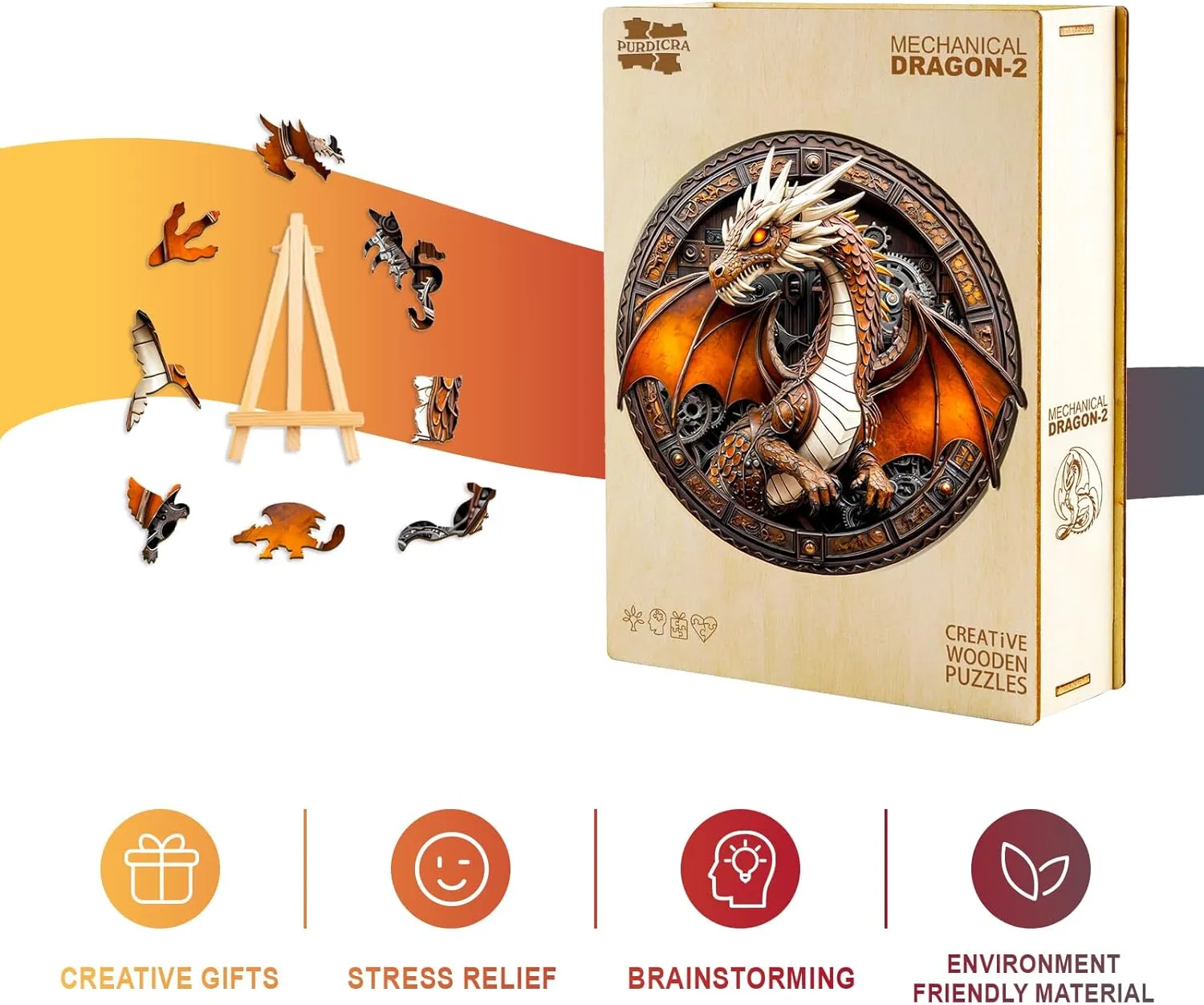 Family Games 13.4 * 13.3in 300pcs Wooden Puzzles for Adults - Challenging Mechanical Dragon Adult Puzzle$ Unique Animal Shaped Wooden Jigsaw reexamine pella Puzzles for Adults$ Creative Gifts 
