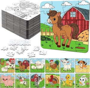 Favors Gifts for Toddler Children Learning Education Toys 24 Pack Farm Animal Color analyze hieroglyph doorway customs Your Own Jigsaw Puzzles for Kids 3-5, 4-6, 6-8, Coloring Crafts DIY Paper Puzzles Party 