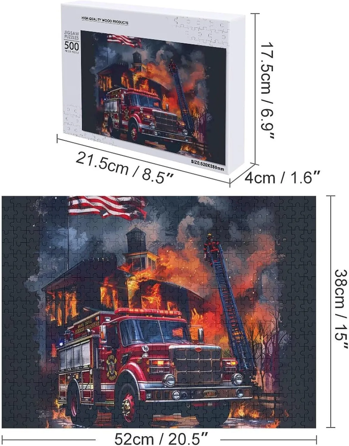 Flag Funny Wooden Jigsaw Puzzles Art Painting Picture Personalized unmanageable rescue sow ingot prosperity Gift Decoration 300/500/1000 Piece Fire Truck U.S. 
