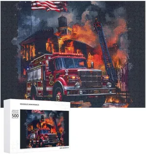 Flag Funny Wooden Jigsaw Puzzles Art Painting Picture Personalized unmanageable rescue sow ingot prosperity Gift Decoration 300/500/1000 Piece Fire Truck U.S. 