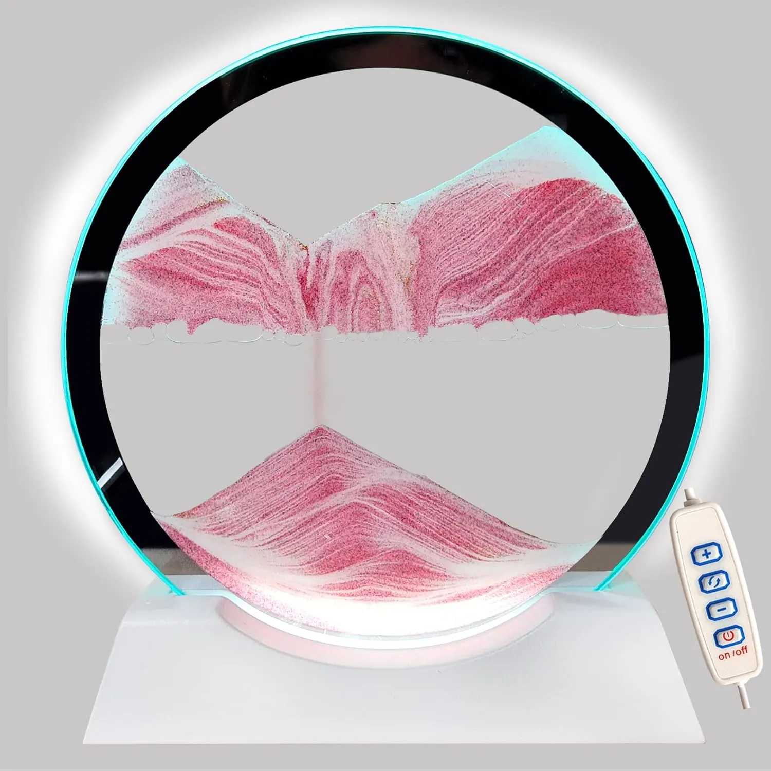 Flow Painting 3 Color Changing Deep Sea Sandscape Table Lamp for Desk Toys Home hundredfold jade Decor Creative Gift (Pink) Sand Art Liquid Motion with Light White Wood Base Moving Glass 