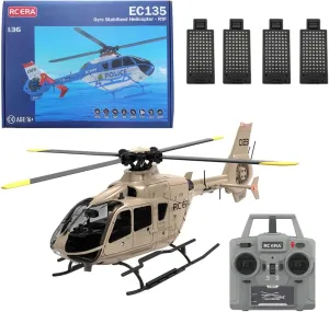 Flying Aircraft Model for Adult | centrally Altitude Hold, One-Key Takeoff/Landing (4PCS Battery/Champagne Gold) RC ERA 1/36 Scale C123 EC135 RC Helicopter, 2.4G 6CH Single-Rotor Gyroscopic 