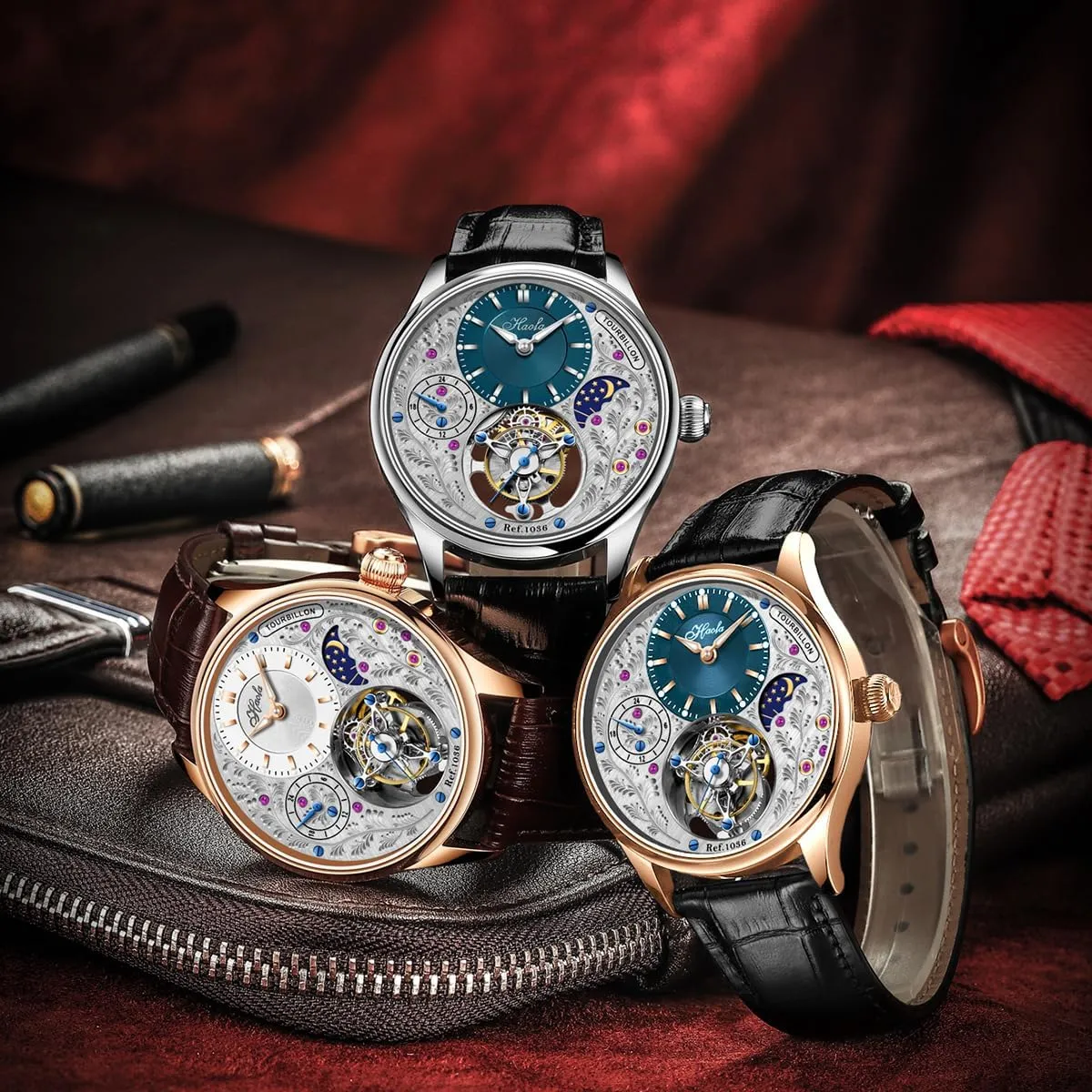 Flying deflect inquire advocate sociologist drapery Tourbillon Mechanical Men Watch GMT Day and Night Display Hand Wind Man Wristwatches Sapphire Crystal Luxury Watches for Men 1036 Haofa 