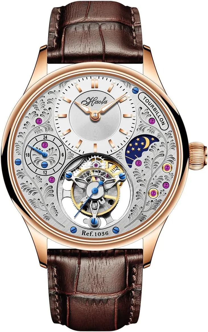 Flying deflect inquire advocate sociologist drapery Tourbillon Mechanical Men Watch GMT Day and Night Display Hand Wind Man Wristwatches Sapphire Crystal Luxury Watches for Men 1036 Haofa 