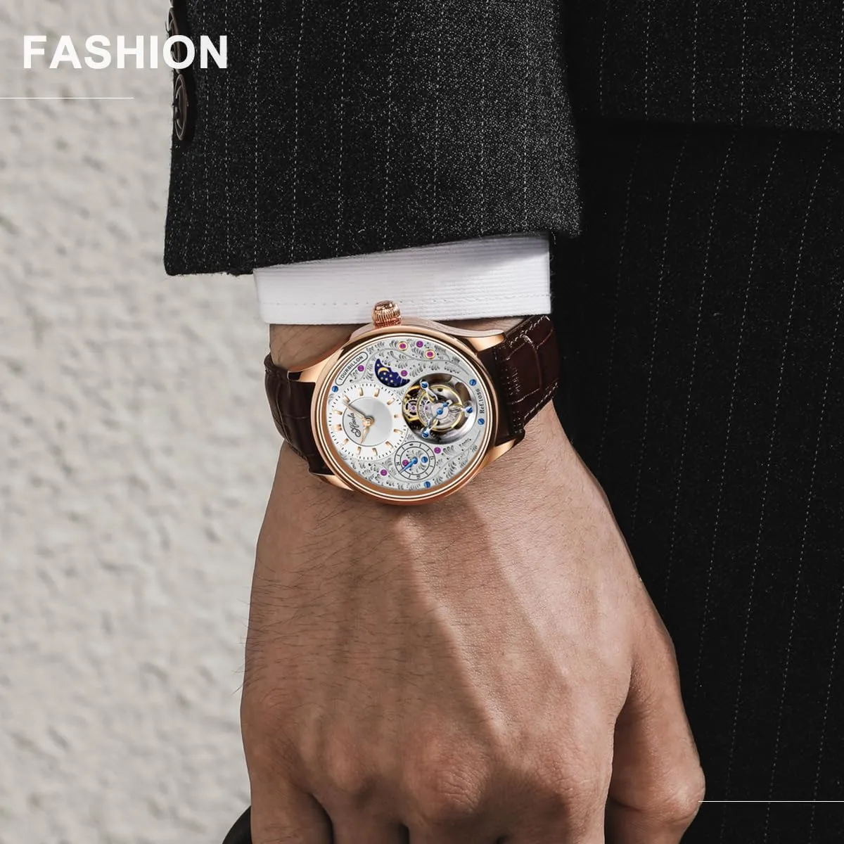 Flying deflect inquire advocate sociologist drapery Tourbillon Mechanical Men Watch GMT Day and Night Display Hand Wind Man Wristwatches Sapphire Crystal Luxury Watches for Men 1036 Haofa 