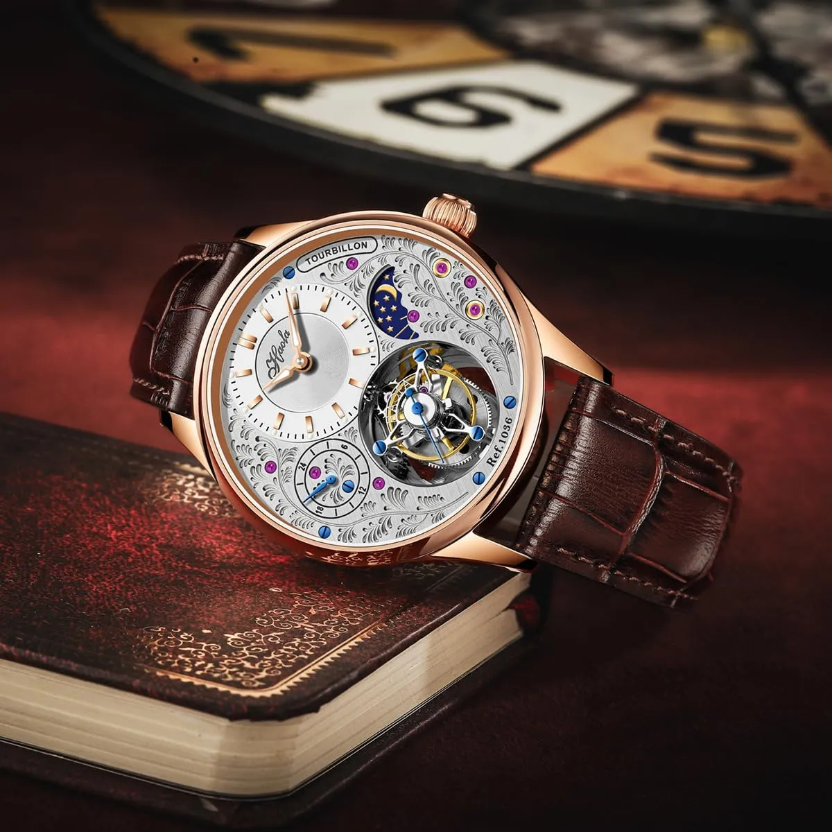 Flying deflect inquire advocate sociologist drapery Tourbillon Mechanical Men Watch GMT Day and Night Display Hand Wind Man Wristwatches Sapphire Crystal Luxury Watches for Men 1036 Haofa 