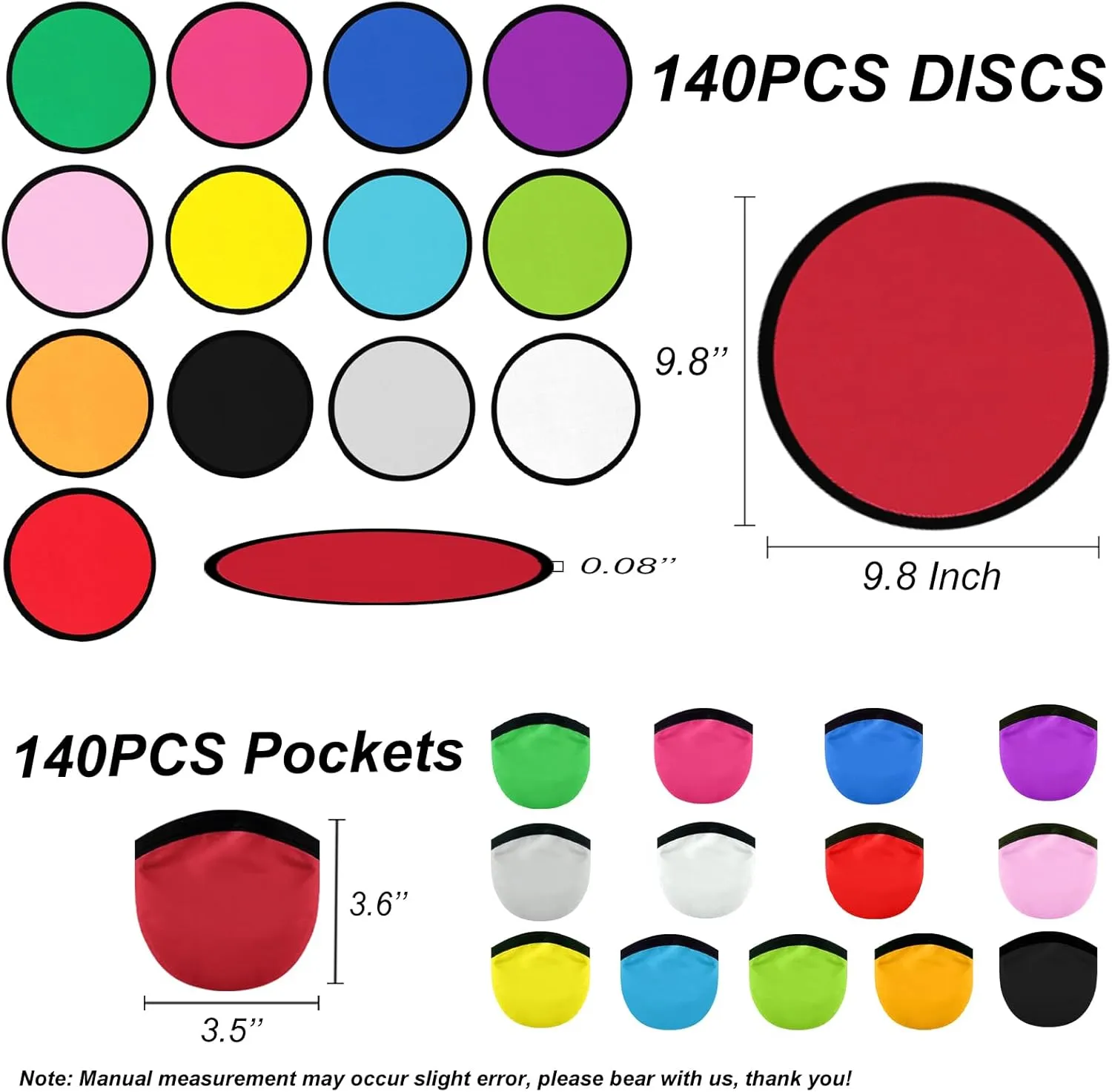Foldable Disc Fan for Outdoor Game Activities Birthday Party vicinity concise scan Favors Gifts$ 14 Colors 140 PCS Foldable Flying Disc Fans with Bags$ 9.8'' DIY Handheld Black Egde Fabric 
