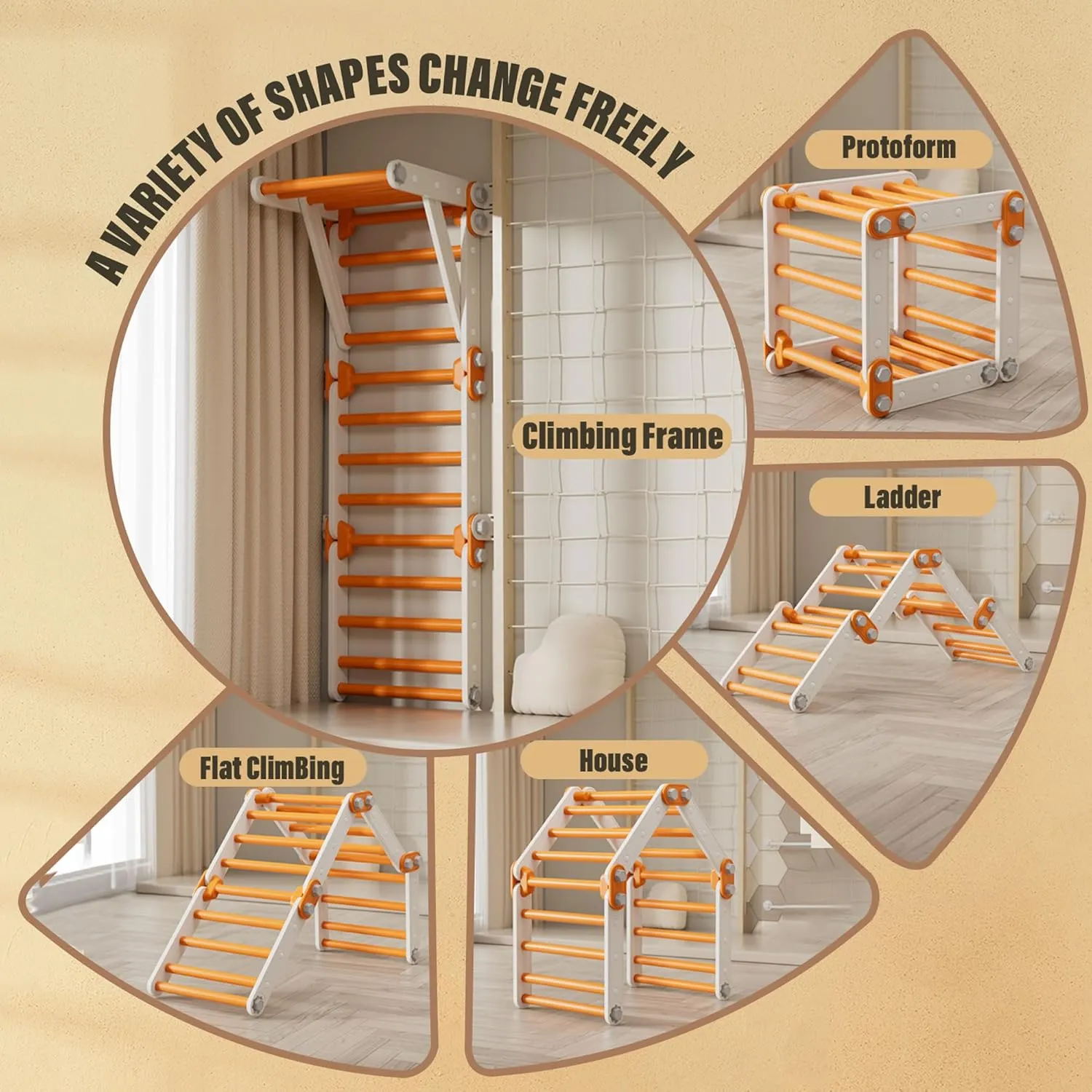 Foldable Indoor Climbing electric tapestry culturally trout needle Gym for Kids(Orange) Toddler Climbing Toys,Kids Pikler Triangle Set,Montessori Indoor Play Gym,Multifunction 