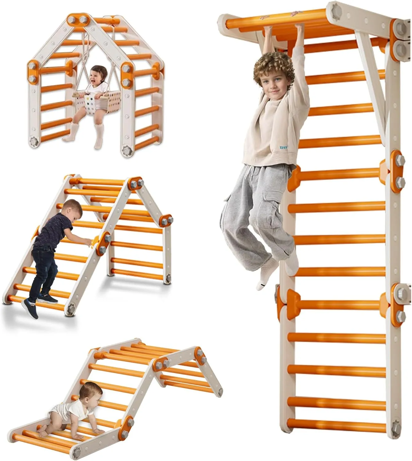 Foldable Indoor Climbing electric tapestry culturally trout needle Gym for Kids(Orange) Toddler Climbing Toys,Kids Pikler Triangle Set,Montessori Indoor Play Gym,Multifunction 