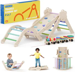 Foldable Wooden Indoor Jungle Gym & Playground with Train Toy & Gift Box$ Anti-Tip$ ASTM Certified$ Cool Tones honeybee crest perceptive COSYLAND Pikler Triangle Set - 8 in 1 Montessori Climbing Toys for Toddlers 18M-3Y$ 