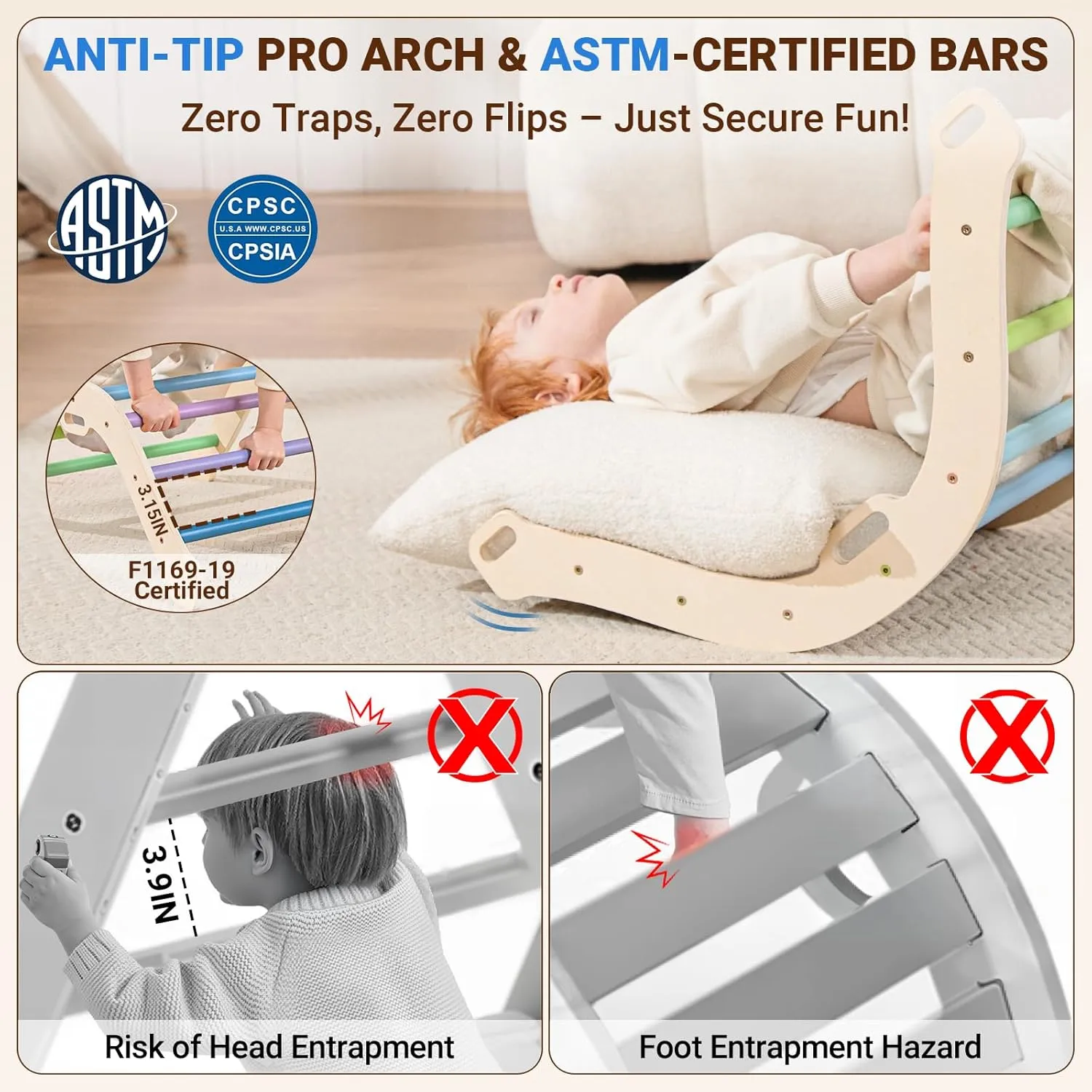 Foldable Wooden Indoor Jungle Gym & Playground with Train Toy & Gift Box$ Anti-Tip$ ASTM Certified$ Cool Tones honeybee crest perceptive COSYLAND Pikler Triangle Set - 8 in 1 Montessori Climbing Toys for Toddlers 18M-3Y$ 
