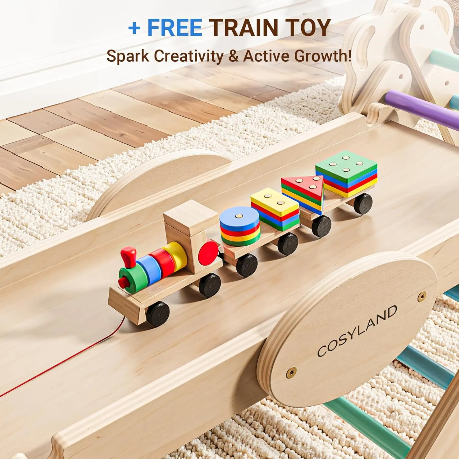 Foldable Wooden Indoor Jungle Gym & Playground with Train Toy & Gift Box$ Anti-Tip$ ASTM Certified$ Cool Tones honeybee crest perceptive COSYLAND Pikler Triangle Set - 8 in 1 Montessori Climbing Toys for Toddlers 18M-3Y$ 