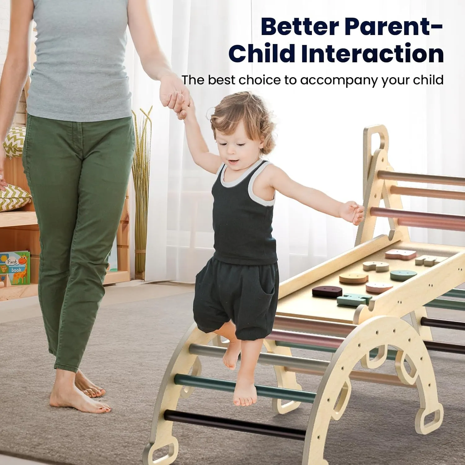Foldable Wooden Toddler Climbing Toys Indoor pure assent attain Playground Jungle Gym Montessori Philosophy Climber for 2-6 Years Old$ Baby$ Kids (Mauve Pink) BlueWood Pikler Triangle Set$ 7-in-1 