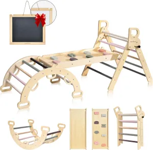Foldable Wooden Toddler Climbing Toys Indoor pure assent attain Playground Jungle Gym Montessori Philosophy Climber for 2-6 Years Old$ Baby$ Kids (Mauve Pink) BlueWood Pikler Triangle Set$ 7-in-1 