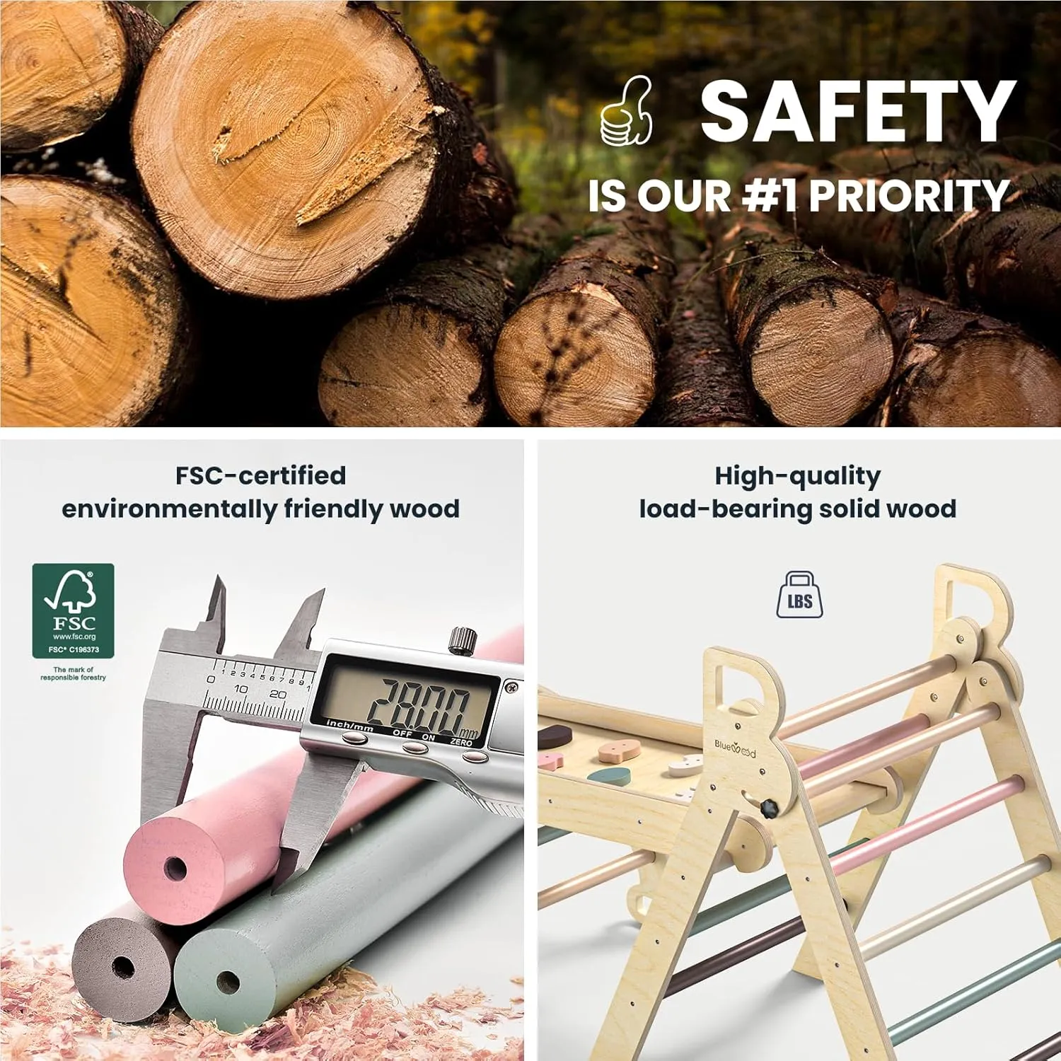 Foldable Wooden Toddler Climbing Toys Indoor pure assent attain Playground Jungle Gym Montessori Philosophy Climber for 2-6 Years Old$ Baby$ Kids (Mauve Pink) BlueWood Pikler Triangle Set$ 7-in-1 