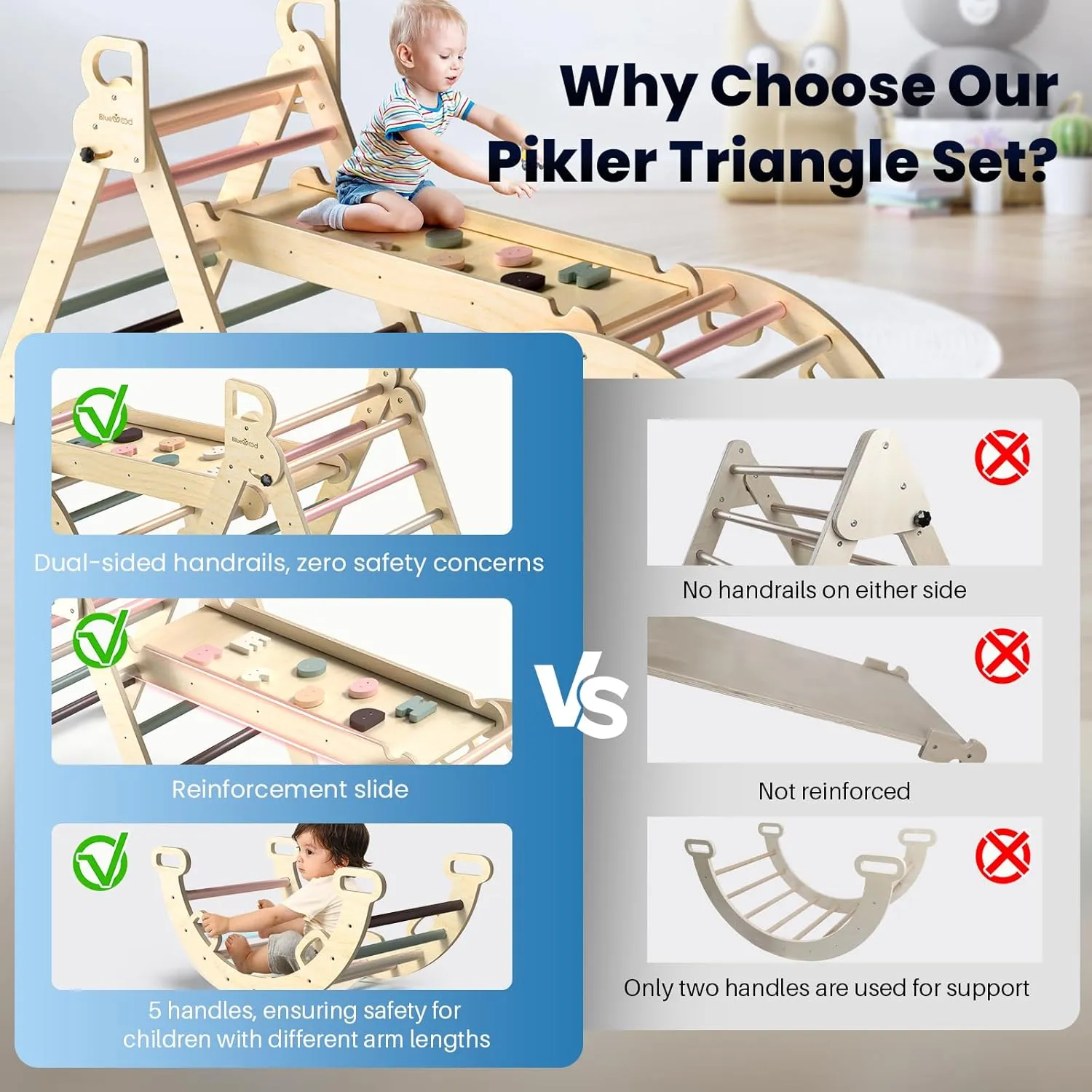 Foldable Wooden Toddler Climbing Toys Indoor pure assent attain Playground Jungle Gym Montessori Philosophy Climber for 2-6 Years Old$ Baby$ Kids (Mauve Pink) BlueWood Pikler Triangle Set$ 7-in-1 