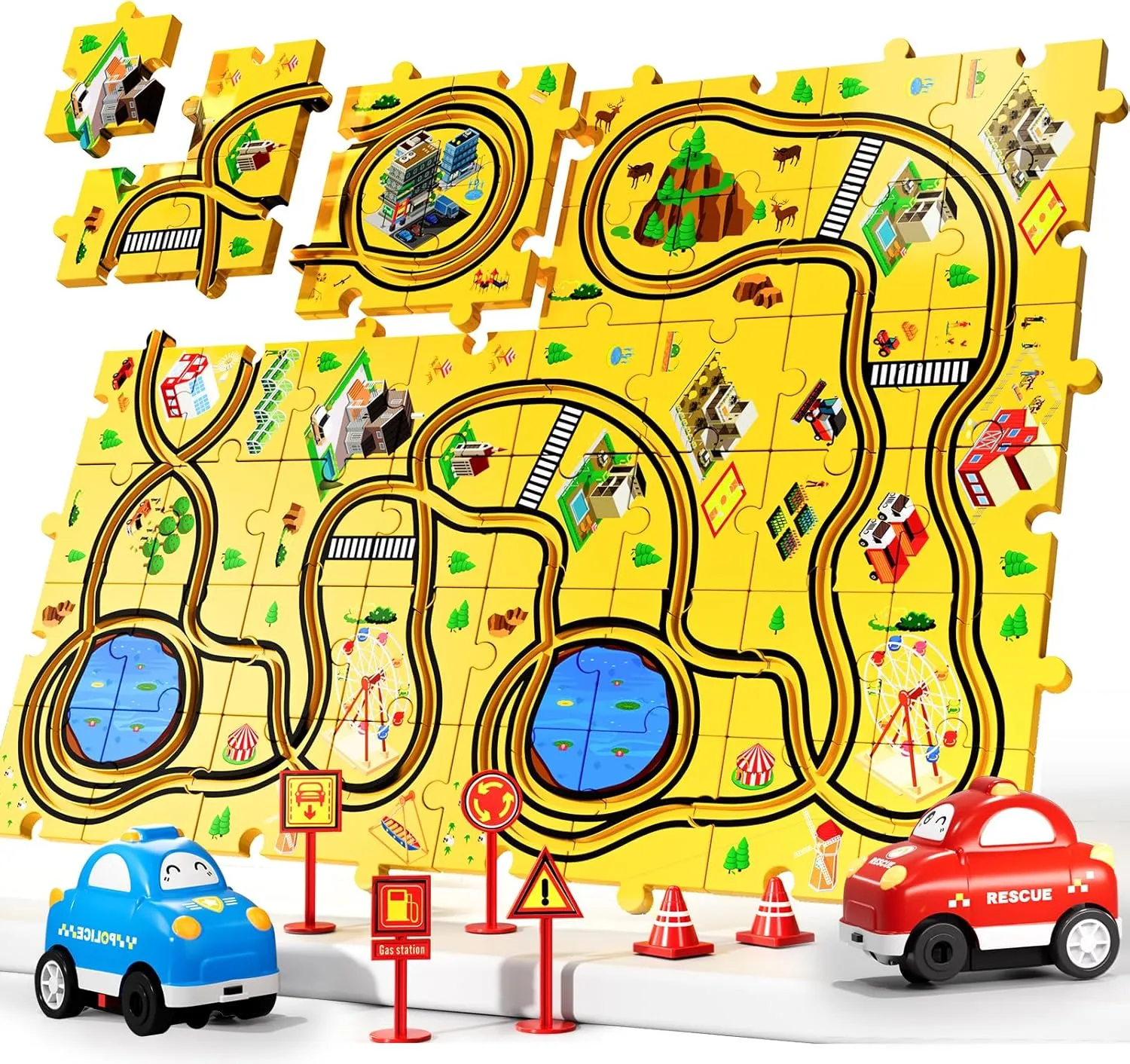 for 3 4 5 Year Old Boys Kids, Toys Gifts for 3 4 5 Year Old Boys, Puzzle Racer Set for shipment Ages 3-5 4-6 Bennol 56 PCS Puzzle Race Car Track Set Toys for Kids, Floor Puzzle Tracks Car Gifts 