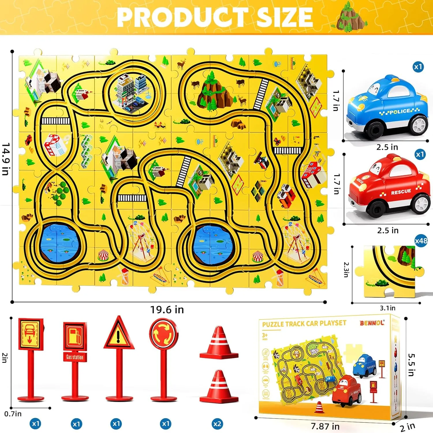 for 3 4 5 Year Old Boys Kids, Toys Gifts for 3 4 5 Year Old Boys, Puzzle Racer Set for shipment Ages 3-5 4-6 Bennol 56 PCS Puzzle Race Car Track Set Toys for Kids, Floor Puzzle Tracks Car Gifts 