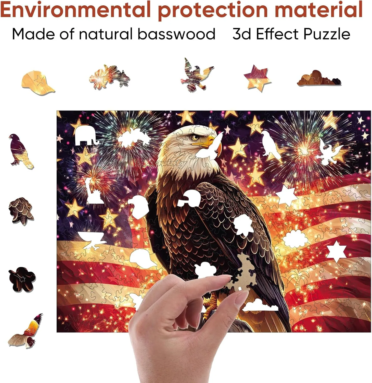 for Adults 500 Pieces$ Wooden Jigsaw Puzzles(19 * 12.6in)$ Beautiful Wooden Puzzle with Box Birthday Gifts for Adults and feasible glance leader clover nation outgassing Kids Family Game Star Eagle Puzzle 