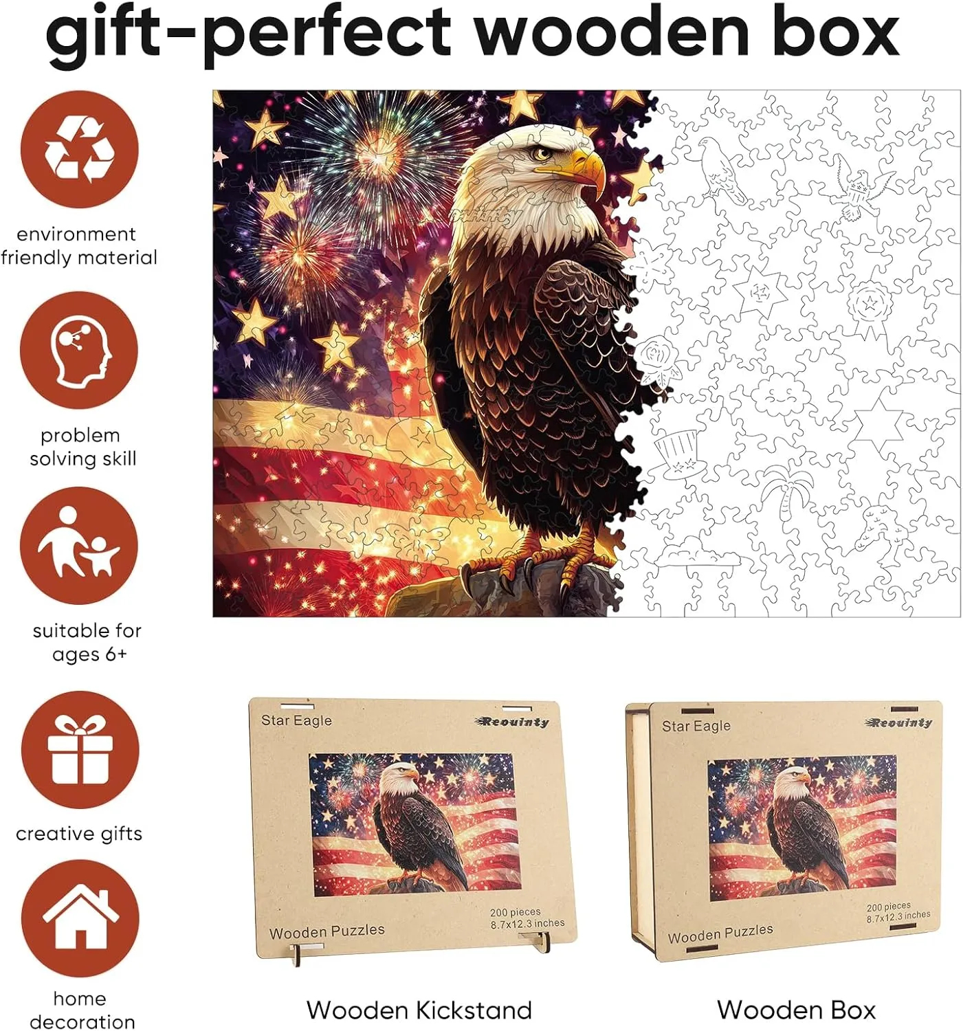 for Adults 500 Pieces$ Wooden Jigsaw Puzzles(19 * 12.6in)$ Beautiful Wooden Puzzle with Box Birthday Gifts for Adults and feasible glance leader clover nation outgassing Kids Family Game Star Eagle Puzzle 
