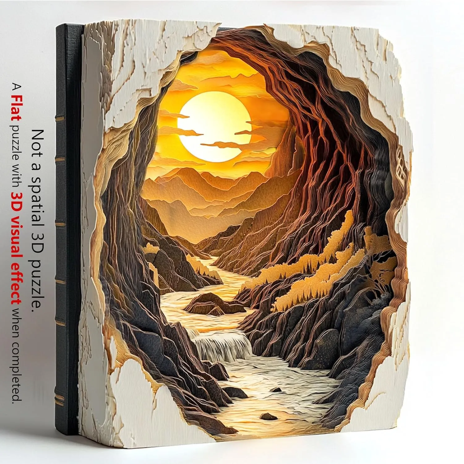 for Adults cache Fathers, 3D Vision Effect Sunset Book Wooden Jigsaw Puzzle Unique Shape Wood Puzzle Adult, Challenge Flat Puzzle Birthday Family Game (S-8.5 * 7in-100pcs) Wooden Puzzles 