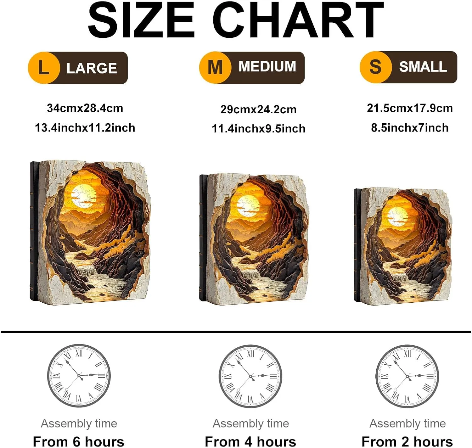for Adults cache Fathers, 3D Vision Effect Sunset Book Wooden Jigsaw Puzzle Unique Shape Wood Puzzle Adult, Challenge Flat Puzzle Birthday Family Game (S-8.5 * 7in-100pcs) Wooden Puzzles 