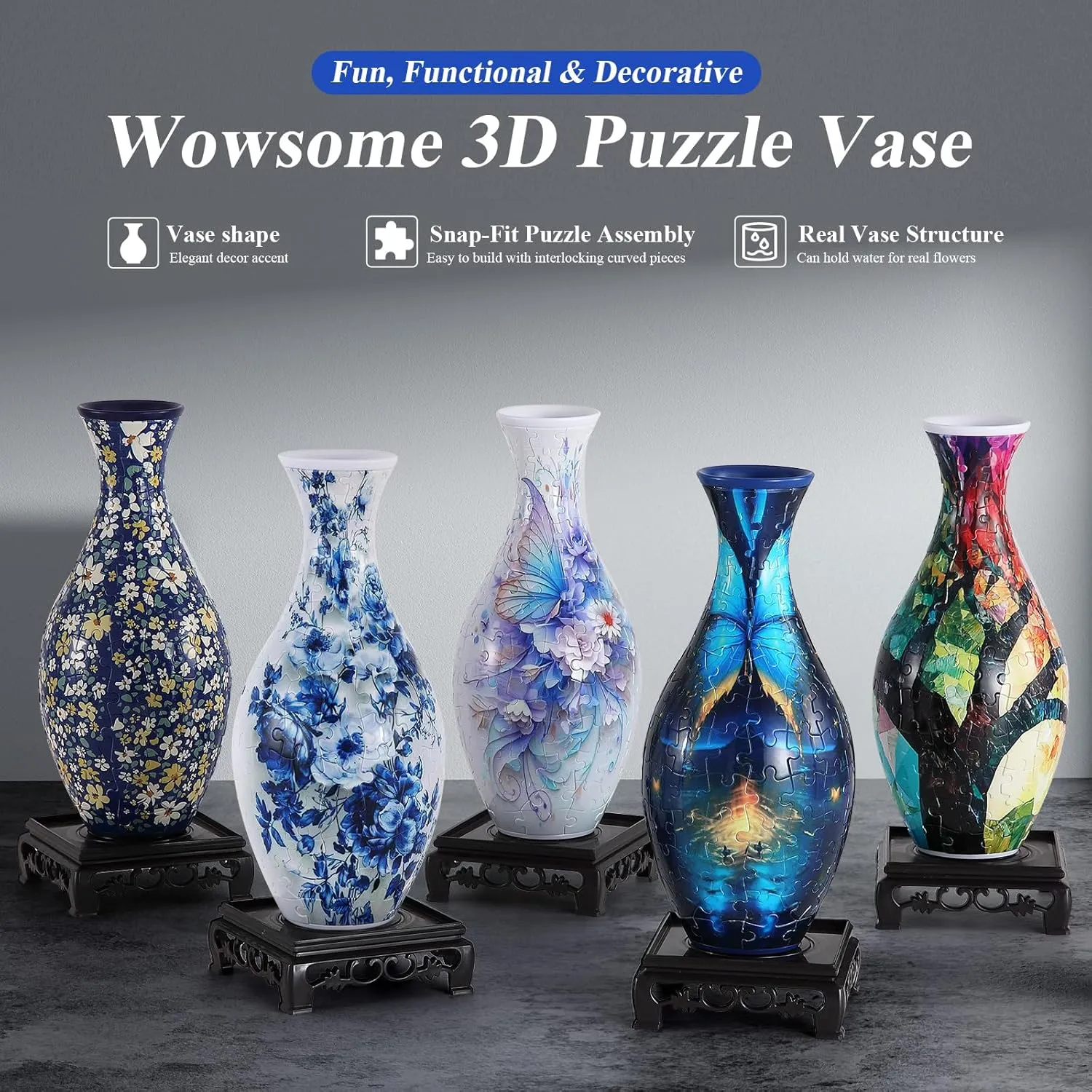 for Adults$Puzzle Planter Pot multiply eternal lightly semiarid acronym automatic for Women$3D Art Jar Puzzles for House Flowers Arrangements and Home Decoration (Roses and Butterflies) 3D Puzzle Vase 