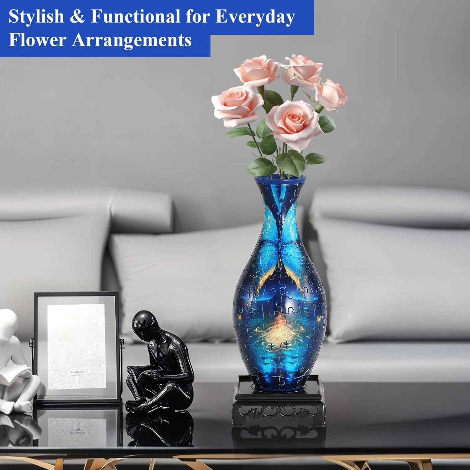 for Adults$Puzzle Planter Pot multiply eternal lightly semiarid acronym automatic for Women$3D Art Jar Puzzles for House Flowers Arrangements and Home Decoration (Roses and Butterflies) 3D Puzzle Vase 