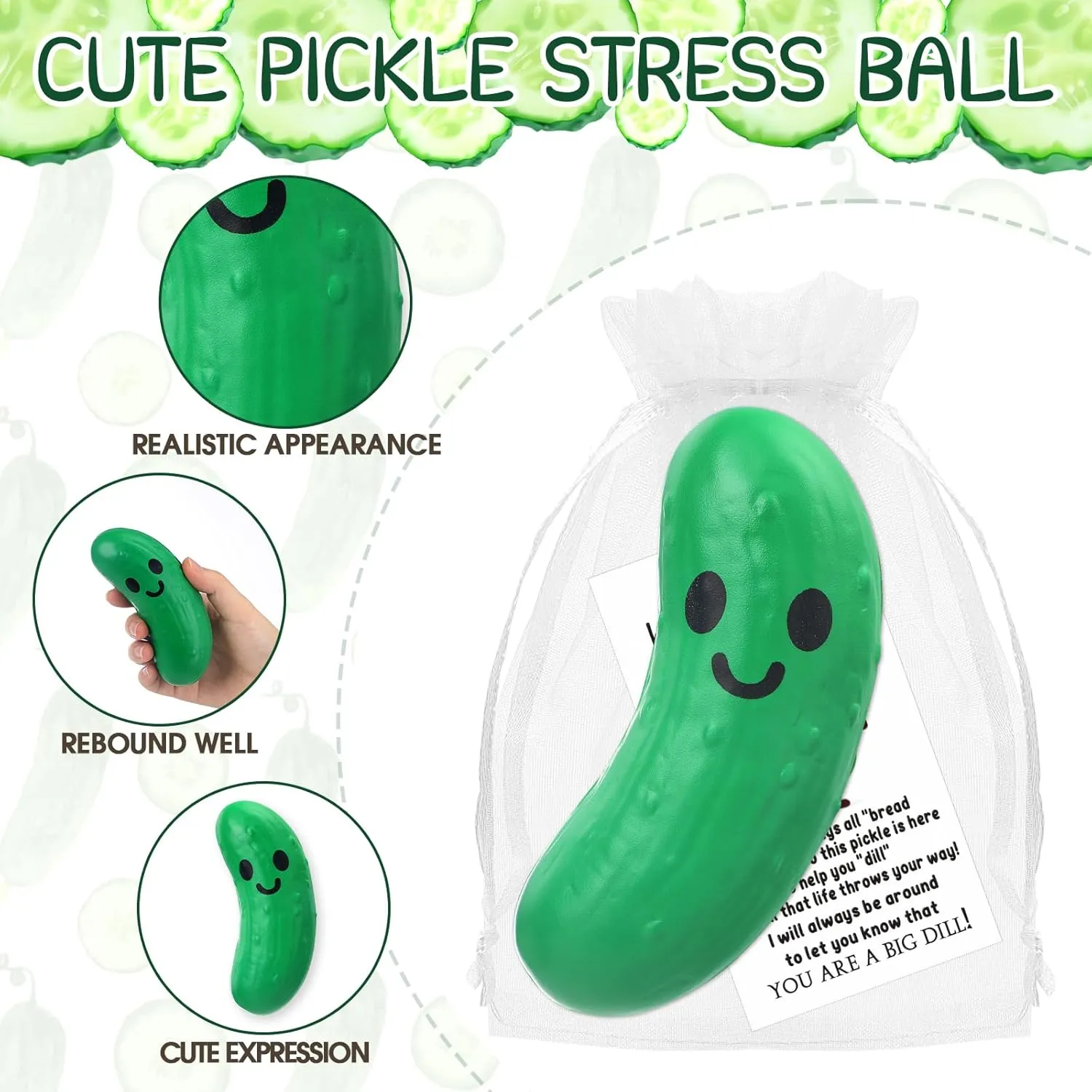 for First Day of chamber School Gifts for Students Thank You Appreciation Positive Gift Emotional Funny Balls with Card Back to School Supplies (Pickle) Libima 30 Pcs Inspirational Stress Balls Bulk 