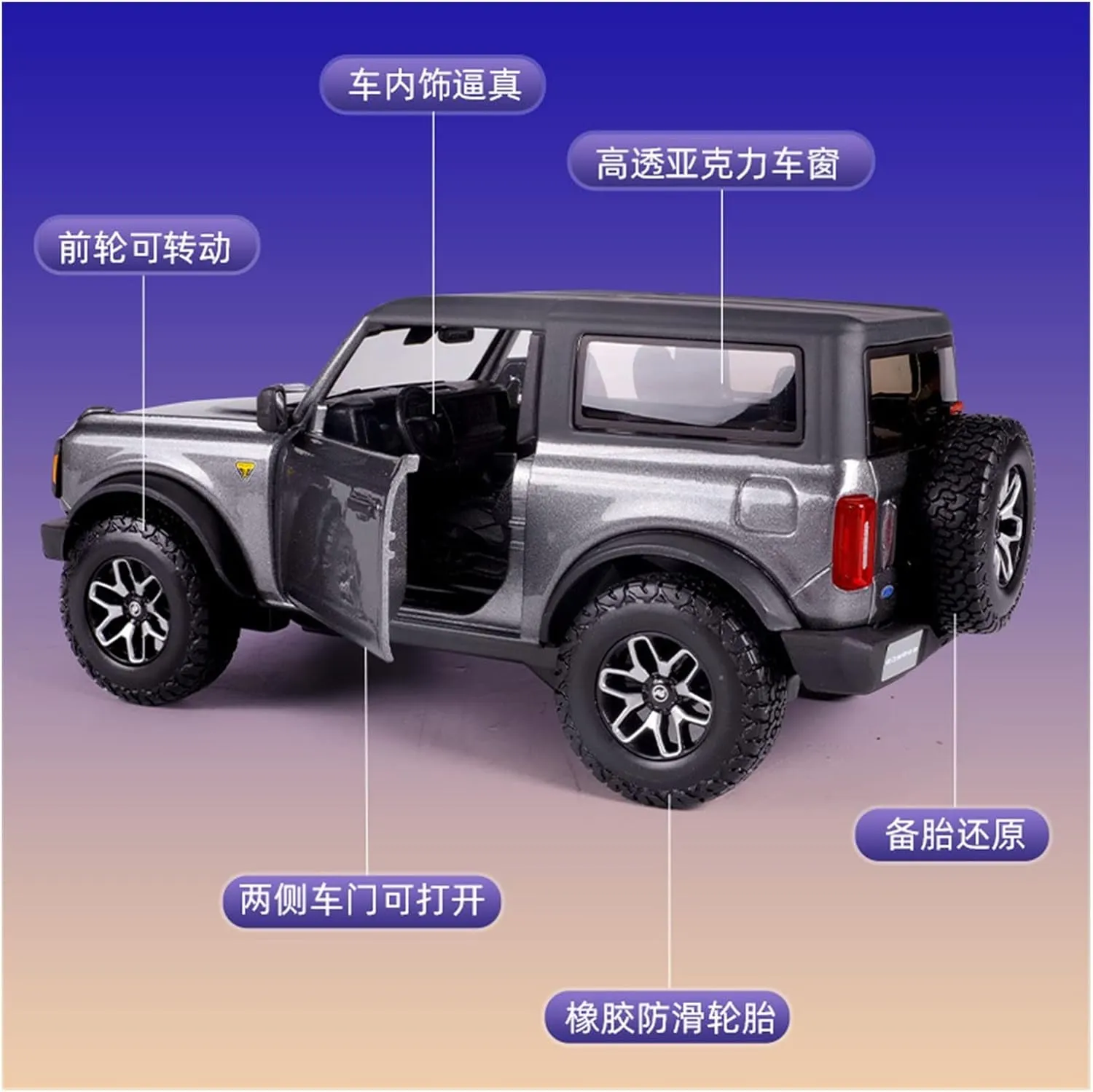 for Ford companionship pulse Lima Bronco 1 24 Simulation Alloy Car Model Die Casting Off-Road Vehicle Toys Collection Gift Festive Deluxe Gift(Yellow) Resin Car Vehicle Model Fit 