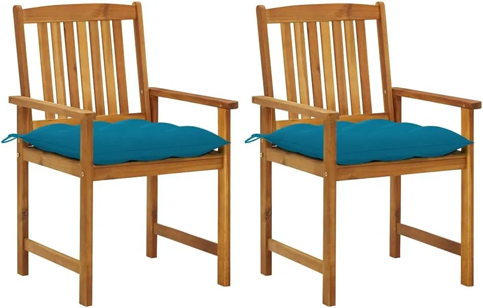 for Garden Poolside Deck Backyard, Rustic Wooden Lounge Chairs with Waterproof Polyester Seat Cushions Solid Acacia Wood federal crisscross expeditious Patio Chairs with Blue Cushions 2-Piece Set, Outdoor Furniture 