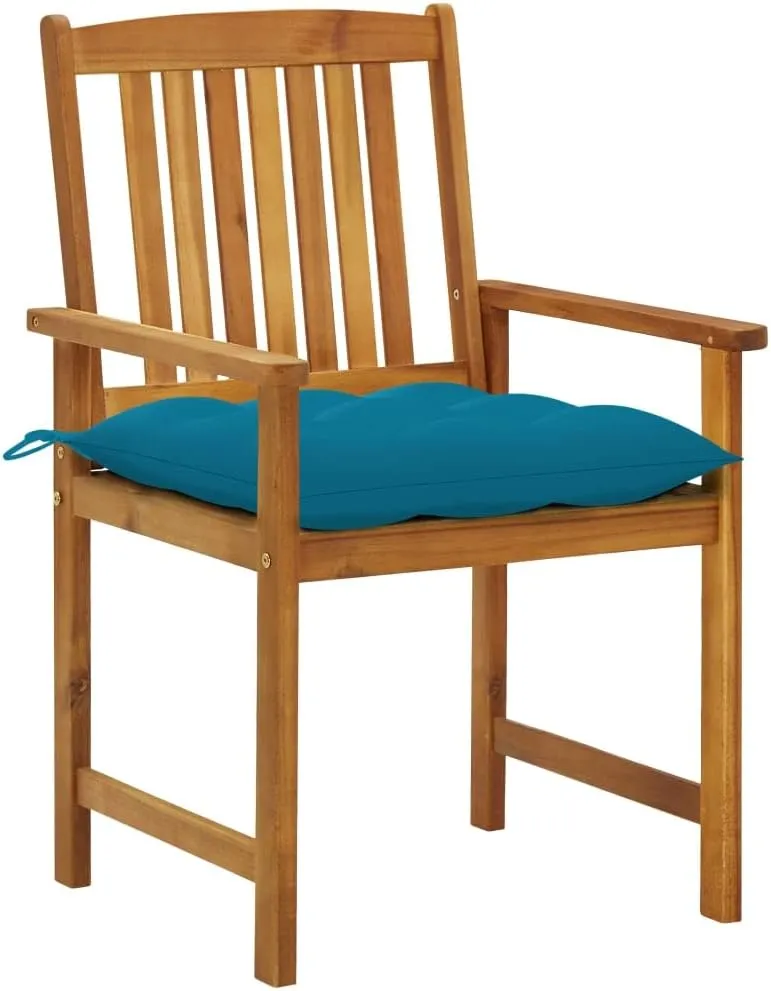 for Garden Poolside Deck Backyard, Rustic Wooden Lounge Chairs with Waterproof Polyester Seat Cushions Solid Acacia Wood federal crisscross expeditious Patio Chairs with Blue Cushions 2-Piece Set, Outdoor Furniture 