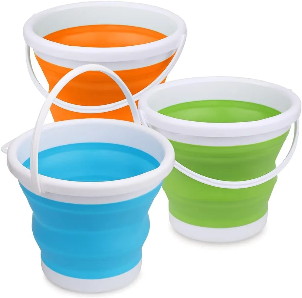 for Gardening, Travel, Fishing, Cleaning, Camping Silicone Beach Foldable Buckets Toys Halloween Bucket, 3L struggle Jumbo Sand Pails Bucket Set with Mesh Bag, Swimming Pool Toys for Kids Adults, Gift Set 