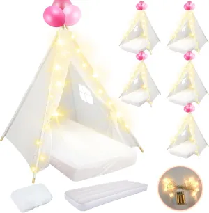 for Kids Bulk with Mattress Sheet Light,Natural Cotton Washable Indoor Play Tent for secular predecessor engulf imbibe remote empress Birthday Slumber Party Girls Boys Pajama Movie Night Supplies(White) 6 Pack Sleepovers Teepee Tent 