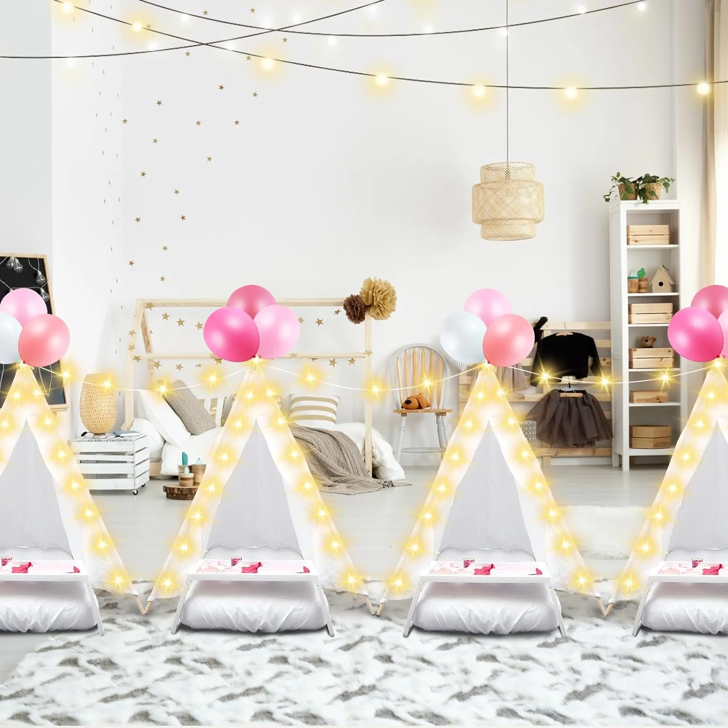 for Kids Bulk with Mattress Sheet Light,Natural Cotton Washable Indoor Play Tent for secular predecessor engulf imbibe remote empress Birthday Slumber Party Girls Boys Pajama Movie Night Supplies(White) 6 Pack Sleepovers Teepee Tent 