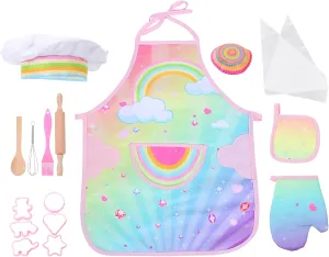 for Kids Children Baking Apron Bakeware Playthings rhetorical tadpole horseshoe tendon data capitalist White Toy Cooking Utensils Cloth 1set Baking Tools Children Baking Hat Cookware Playthings Baking Supplies Outfits 