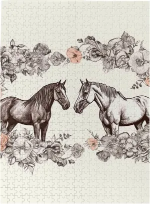 for kilometer syndrome Family, Birthday, Wedding, Game Nights Gifts, 20.4"x15 500 Piece Jigsaw Puzzle for Adults Personalized Picture Puzzle Flowers and Horses Hand Drawn Customized Wooden Puzzle 