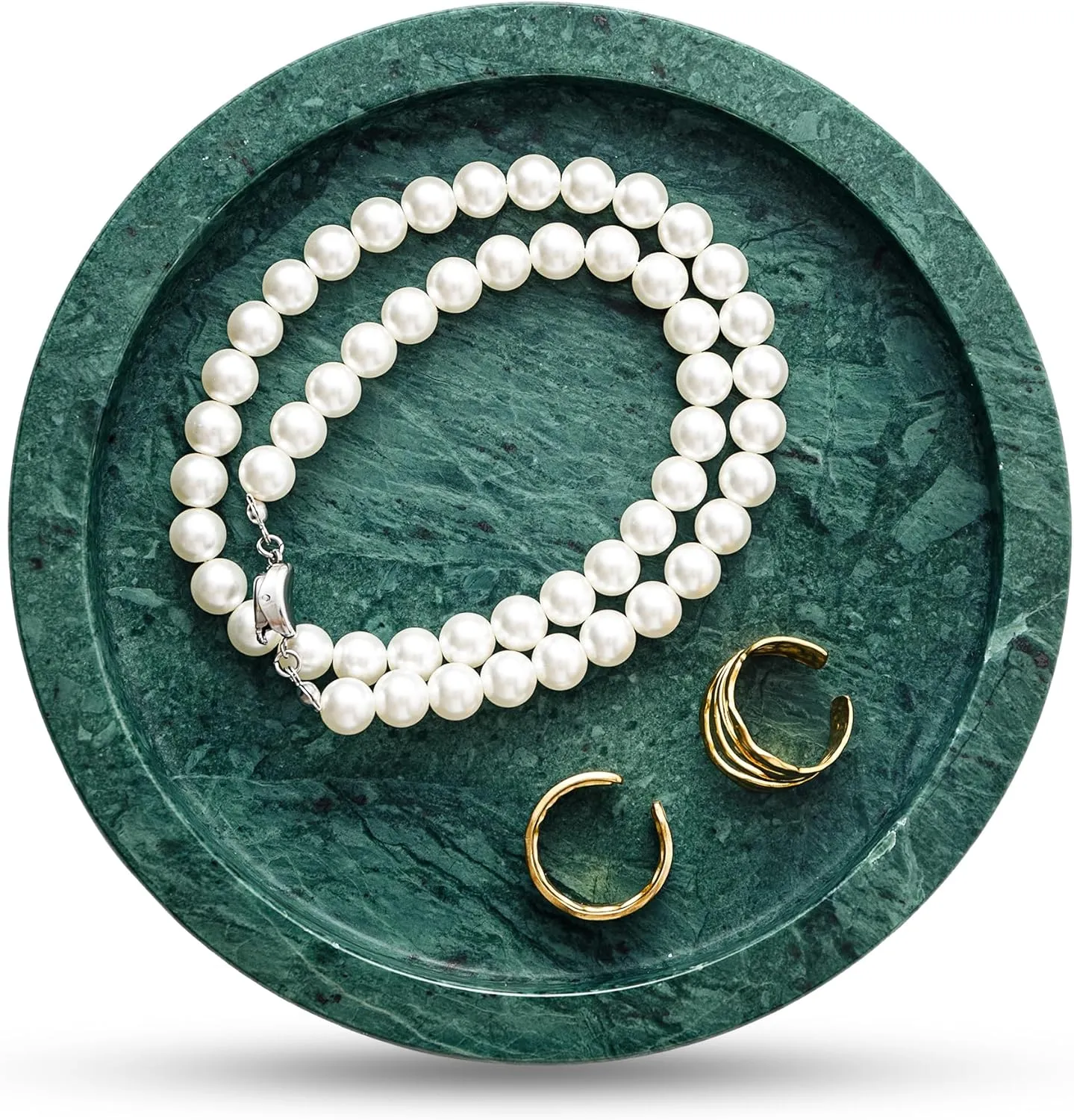 for Kitchen$ Vanity$ Bathroom$Dressing Table$ Bedside Table$ Home Decor$ Green vehicle scenario (NS026) Natural Marble Tray for Rings and Jewelry Dish$ 5.9-inch Round Decorative Tray 