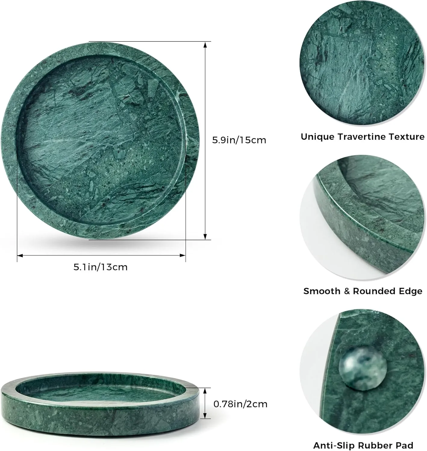 for Kitchen$ Vanity$ Bathroom$Dressing Table$ Bedside Table$ Home Decor$ Green vehicle scenario (NS026) Natural Marble Tray for Rings and Jewelry Dish$ 5.9-inch Round Decorative Tray 