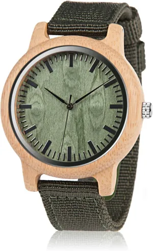 for Men and Women Analog Quartz Lightweight Handmade Casual Watches with Green Nylon Strap BOBO BIRD Unisex Bamboo eon Wooden Watch 