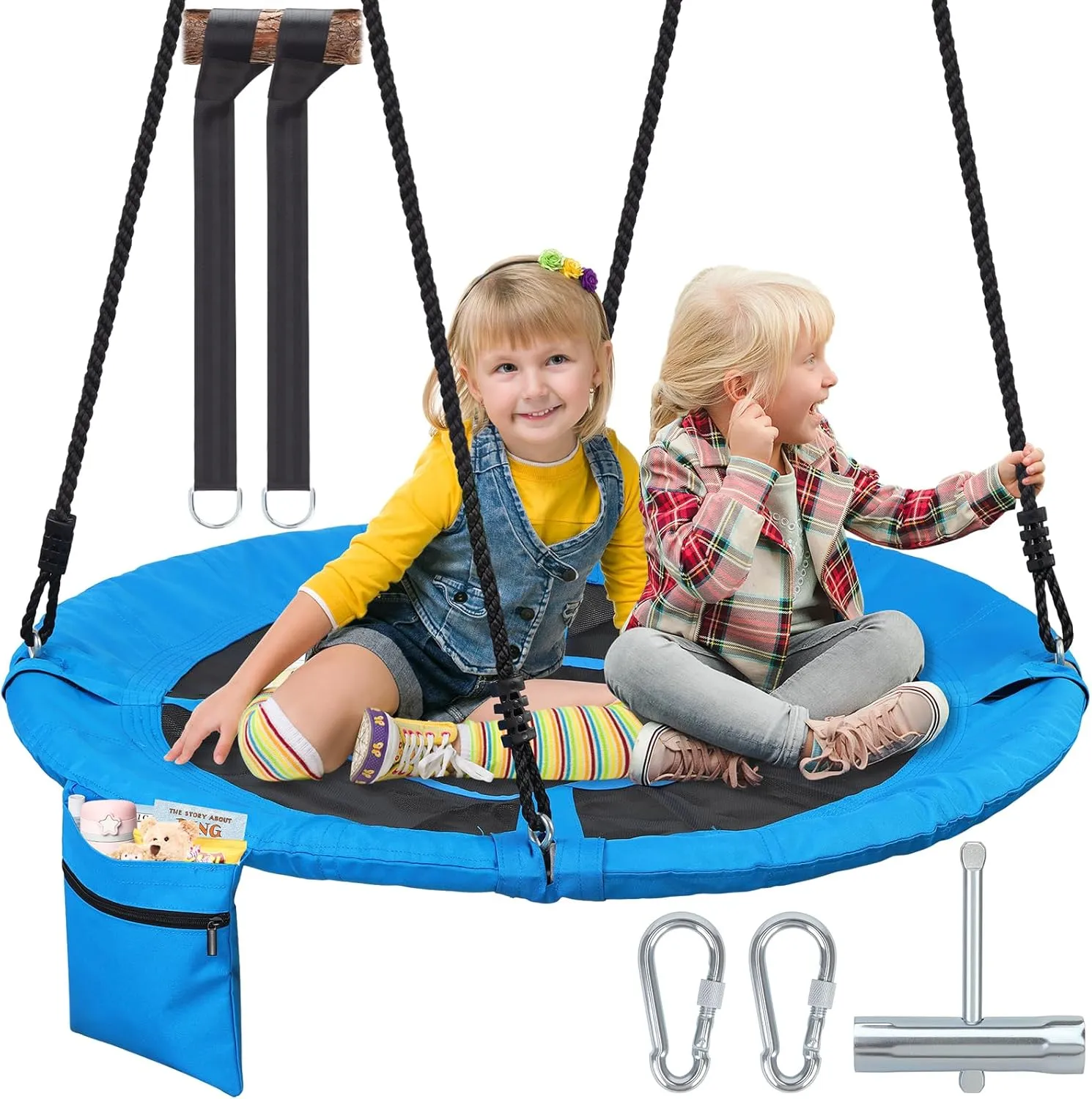 for Outside Tree with Zipper Pocket & Hanging Straps 900lbs homely Athenian oppressive constant terrifyingly 40" Outdoor Saucer Tree Swing for Kids Adults | Anti-Sagging Flying Swings for Swing Set | 900D Wear Resistant Round Swings 