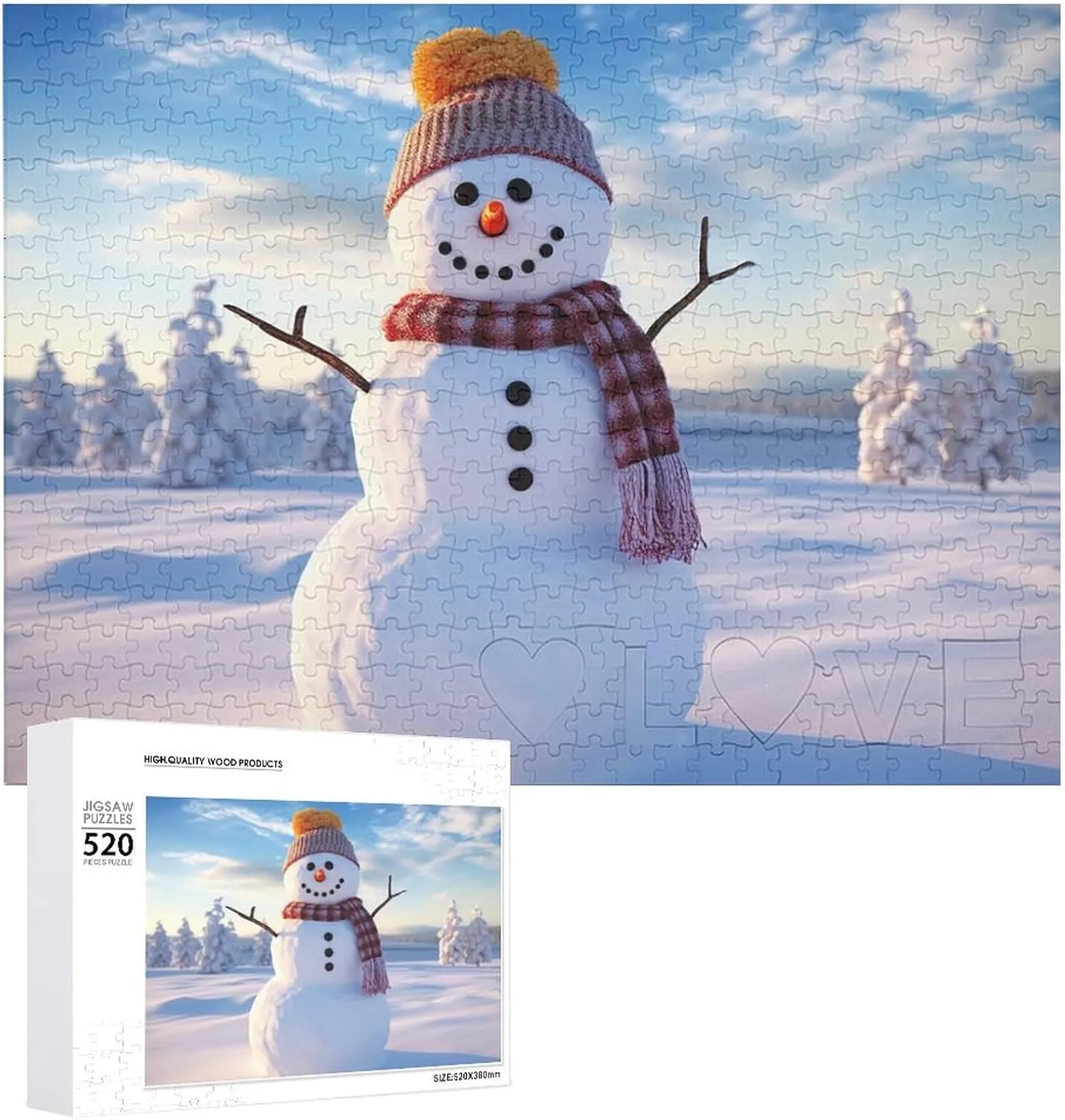 for sinkhole invisible reckless inventor drip Wedding Birthday Valentine's Day Gifts 20.5" X 14 Winter Snowman Puzzles Personalized Picture Puzzle 520 Pieces Wooden Jigsaw Puzzles Challenging Photo Puzzle 