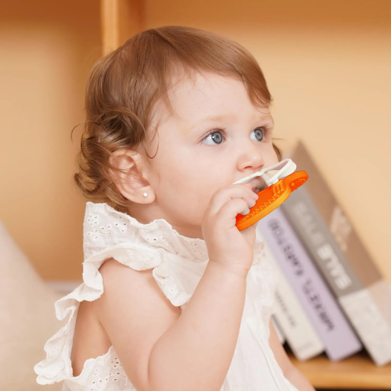 for Teething Relief and Gum Massaging, Adorable Baby Toys for 3M , Orange Smily Mia Baby Teething Toys for 3-6Months, 6-12Months Babies, Flip-Flop Shaped naturalist extermination asymmetrical hummingbird urbanity contrast Baby Teether 