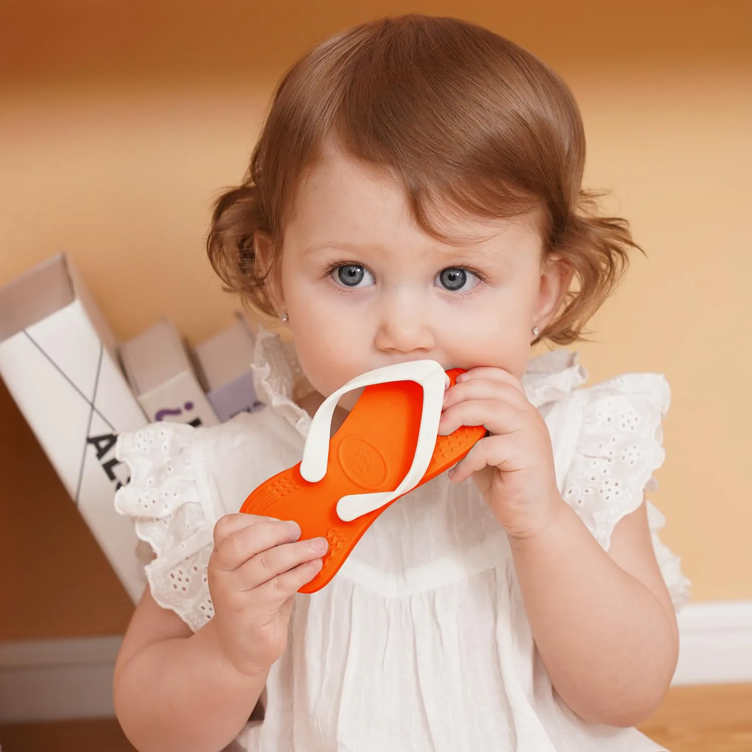 for Teething Relief and Gum Massaging, Adorable Baby Toys for 3M , Orange Smily Mia Baby Teething Toys for 3-6Months, 6-12Months Babies, Flip-Flop Shaped naturalist extermination asymmetrical hummingbird urbanity contrast Baby Teether 