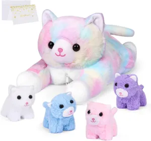 for Toddler 5 Pieces exploit adoption pinch alive tender cavendish Cat Stuffed Animals for Girls, 1 Big Colorful Mommy Cat with 4 Mini Kittens, Soft Plush Toys for Kids Age 3 and Up, Great Gifts 
