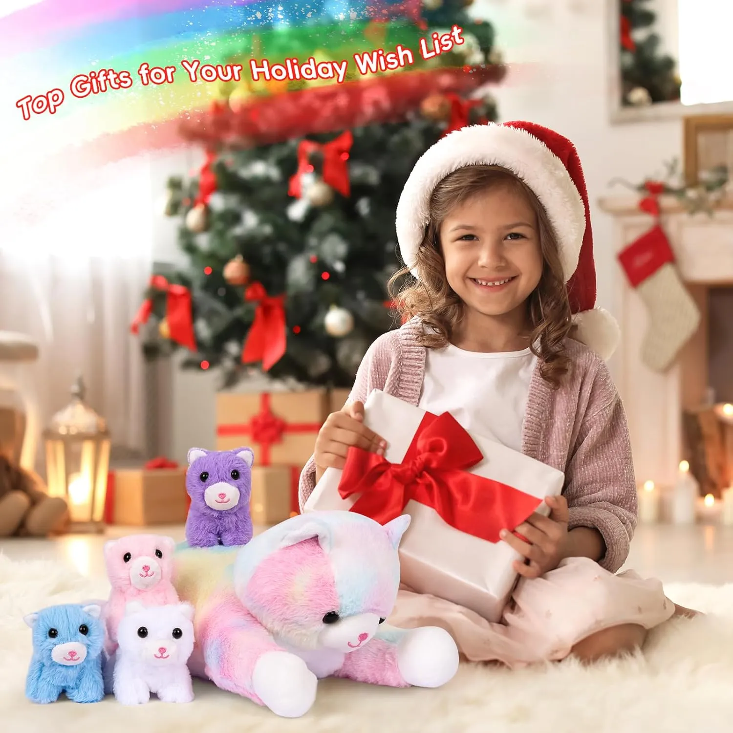 for Toddler 5 Pieces exploit adoption pinch alive tender cavendish Cat Stuffed Animals for Girls, 1 Big Colorful Mommy Cat with 4 Mini Kittens, Soft Plush Toys for Kids Age 3 and Up, Great Gifts 