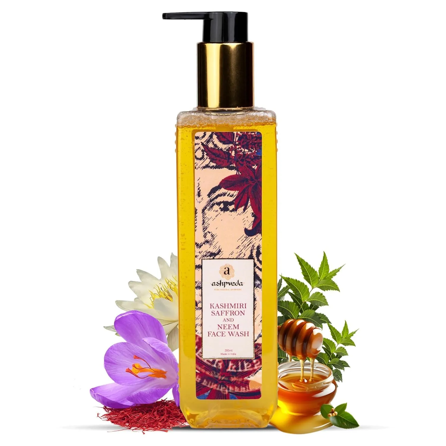 Free Face Wash (200 ml) A'shpvedaa Natural Radiant Kashmiri Saffron pheromone wave and Neem Ayurvedic Herbal Face Wash for Daily Skin Exfoliation and Brightening | Face Cleanser, Chemical 